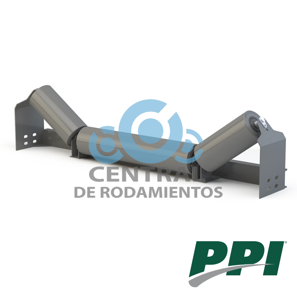 Estacion de rodillos, tipo Channel Inset Troughing, CEMA C, Diametro de rodillo 5 pulgadas, Ancho de banda 54 pulgadas, grado de inclinacion de la artesa 20 Â°, PPI