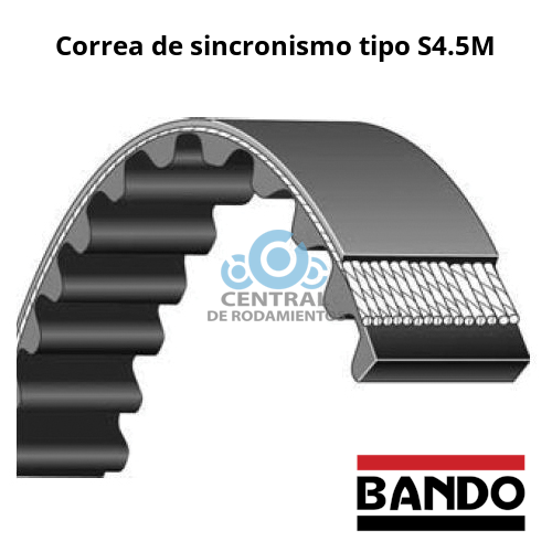 Correa de sincronismo, 150-S4.5M-396, Longitud 396 mm, Ancho 15 mm, Numero de dientes 88, BANDO