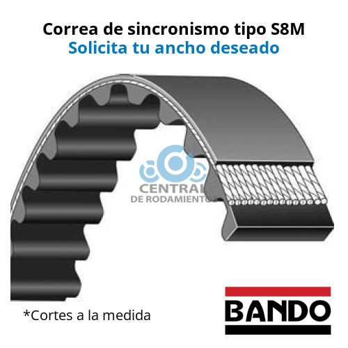 Manga de sincronismo, S8M-712, Longitud 712 mm, Numero de dientes 89, BANDO, Cortes a la medida segun el ancho deseado