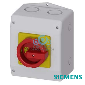 SENTRON, interruptor-seccionador 3LD, Pulsador de parada de emergencia, 6 polos, Iu: 25 A, Potencia de empleo / con AC-23 A a 400 V: 9,5 kW, Envolvente de material aislante para medida métrica de pasacables, Accionamiento giratorio, rojo/amarillo