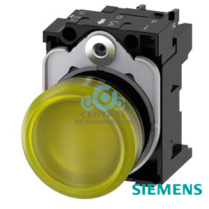 lámpara de señalización, 22 mm, redondo, plástico, amarillo, lente, liso, con soporte, módulo de LED con LED intgr. 110 V AC, borne de tornillo