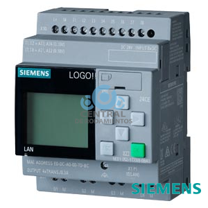 LOGO! 24CE, módulo lógico, display FA/E/S: 24 V/24 V/24 V trans., 8 DI (4 AI)/4 DO, mem. 400 bloques, posibilidad de ampliación modular, Ethernet servidor web integrado, Datalog, páginas web personalizadas, tarjeta microSD estándar para LOGO! Soft Comfort a partir de V8.4, proyectos anteriores ejecutables conexión a la nube, MQTT en todas las unidades base LOGO! 8.4
