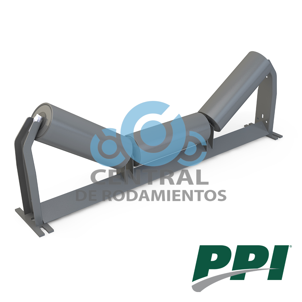 Estacion de rodillos, tipo Troughing Equal, CEMA B, Diametro de rodillo 4 pulgadas, Ancho de banda 24 pulgadas, grado de inclinacion de la artesa 35 Â°, PPI