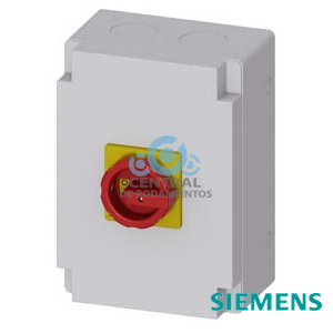 SENTRON, interruptor-seccionador 3LD, Pulsador de parada de emergencia, 3 polos, Iu: 125 A, Potencia de empleo / con AC-23 A a 400 V: 45 kW, Envolvente de material aislante para medida métrica de pasacables, 1NC, 1NA, Accionamiento giratorio, rojo/amarillo
