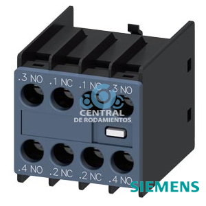 bloque de contactos auxiliares, por el frente, 2 NA + 2 NC, .3/.4, .1/.2, .1/.2, .3/.4, circuito: 1 NA, 1 NC, 1 NC, 1 NA, borne de tornillo, para contactores 3RT2 y contactores auxiliares 3RH2