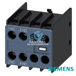 bloque de contactos auxiliares, por el frente, 1 NA + 1 NC, .1/.2, .3/.4, --/--, --/--, circuito: 1 NC, 1 NA, --, --, borne de tornillo, para contactores 3RT2 y contactores auxiliares 3RH2